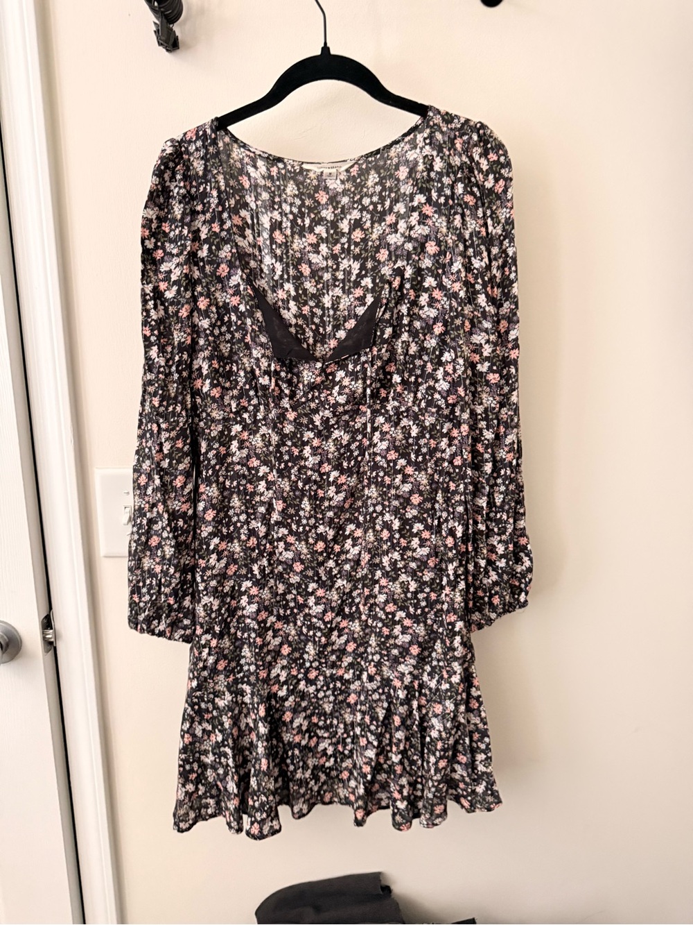 Lucky Brand Black Floral Mini Dress with Pink and White Flowers